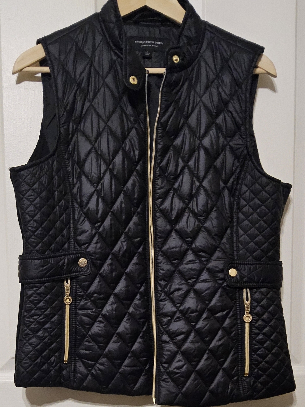 Marc New York Andrew Marc Black Diamond Quilted Vest with Gold Hardware - Size L